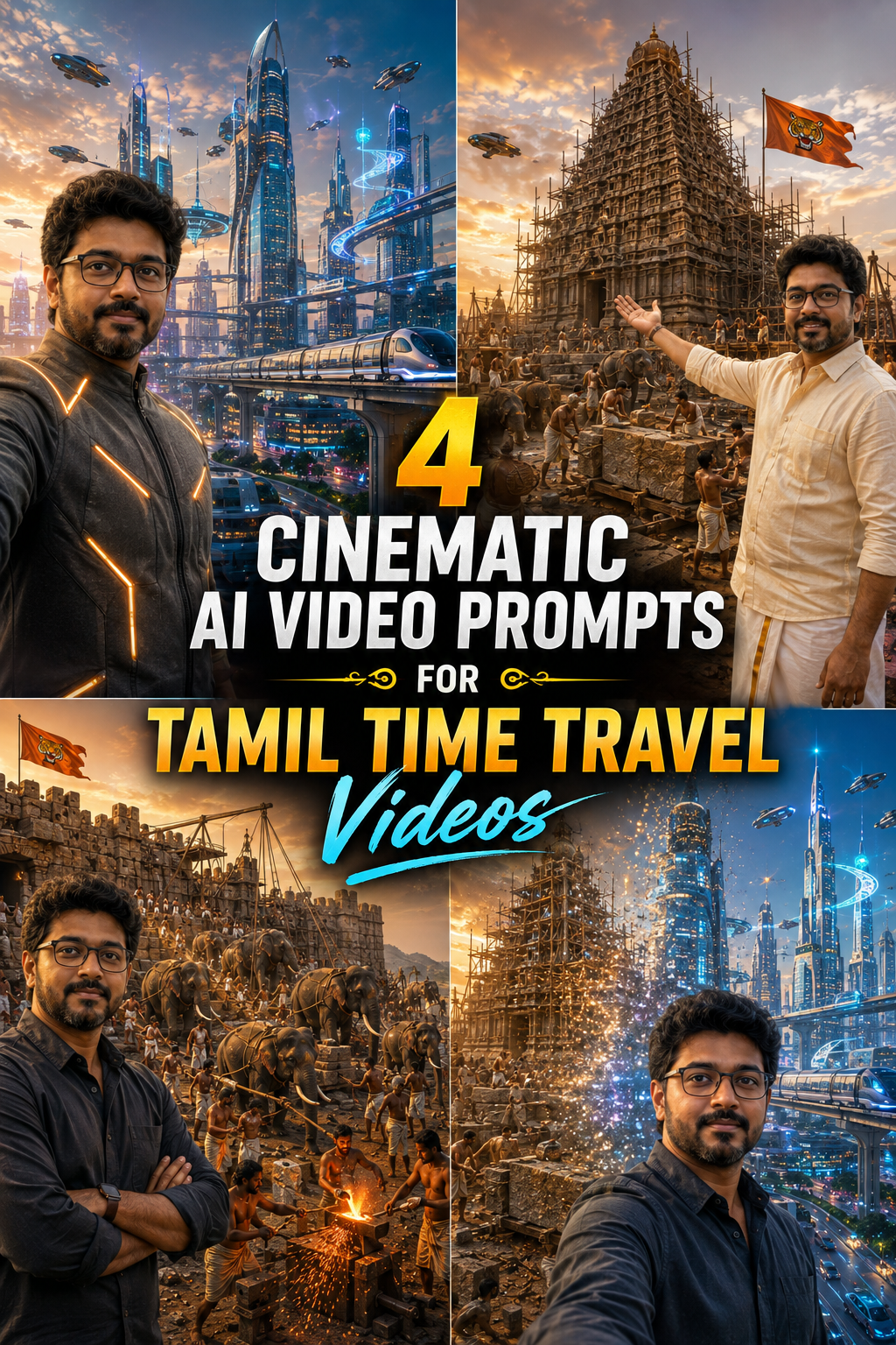 4 Cinematic AI Video Prompts for Tamil Time Travel Videos